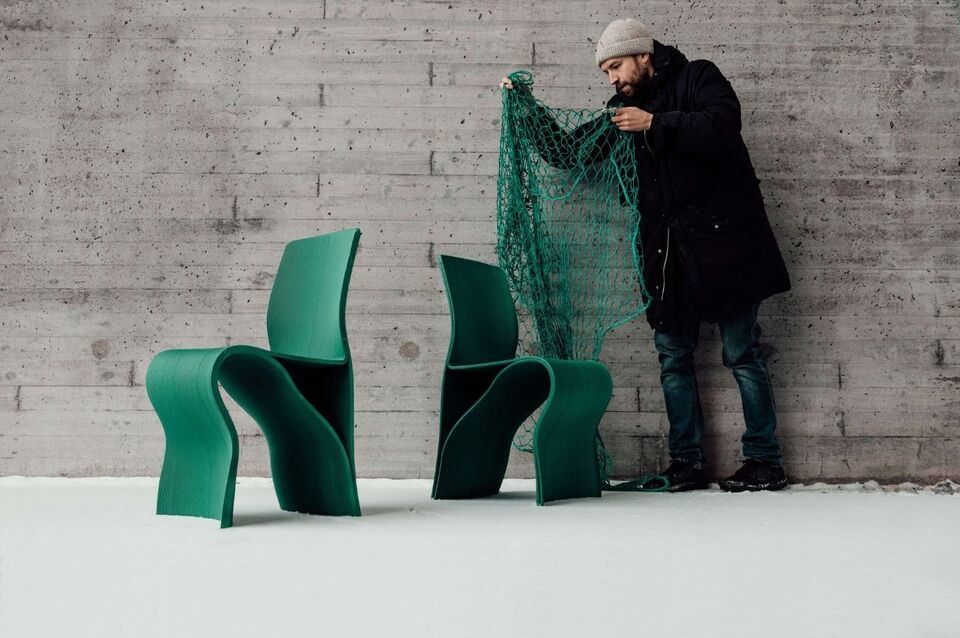 Furniture made from recycled fishnets brings awareness to kelp